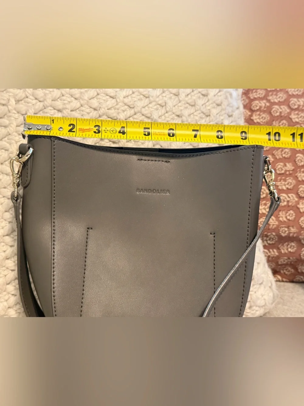 Bandolier Taupe Gray Leather Crossbody Bag